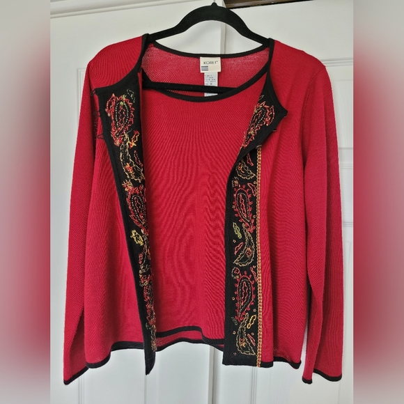 Koret Westminster Women's 2 in 1 Cardigan Sweater Acrilic/Wool Red Embroidered M - Picture 4 of 15